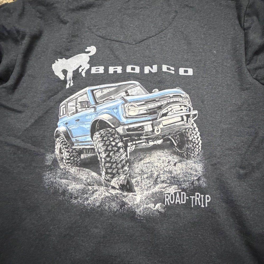 Ford Bronco Road Trip Hoodie Mens XL Gray Graphic Sweatshirt Blue Truck Off-Road
